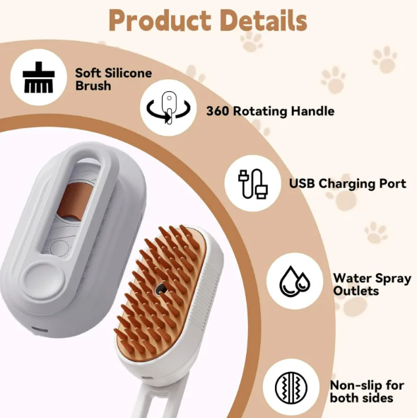 3-in-1 Pet Spa Brush with Folding Handle