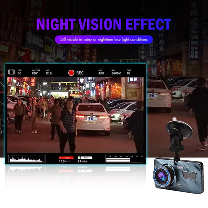 Full HD 1080P Dual Lens Car Dash Cam with 4" Screen and Night Vision