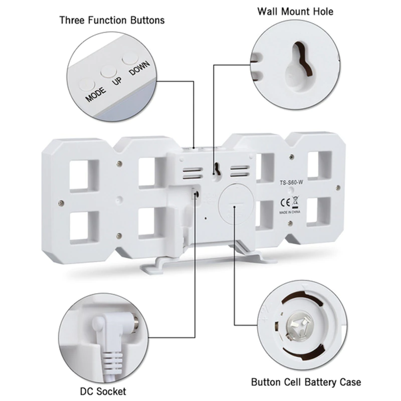 3D LED Digital Wall Clock with USB