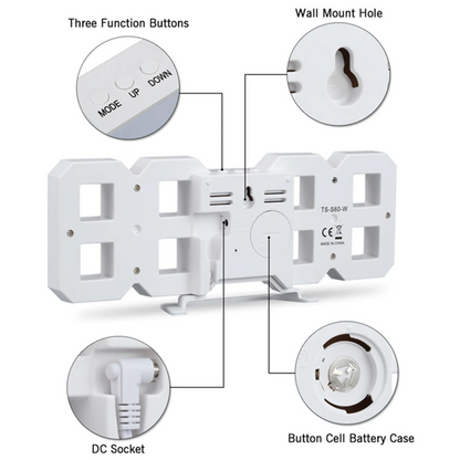 3D LED Digital Wall Clock with USB