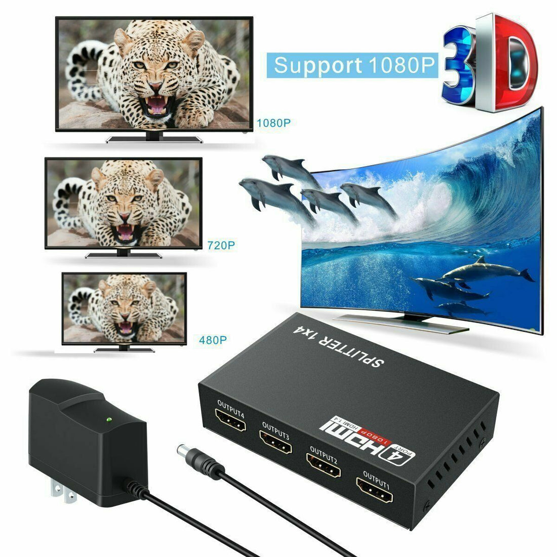 4K HDMI 4-Port Hub &amp; Amplifier - 1 In 4 Out