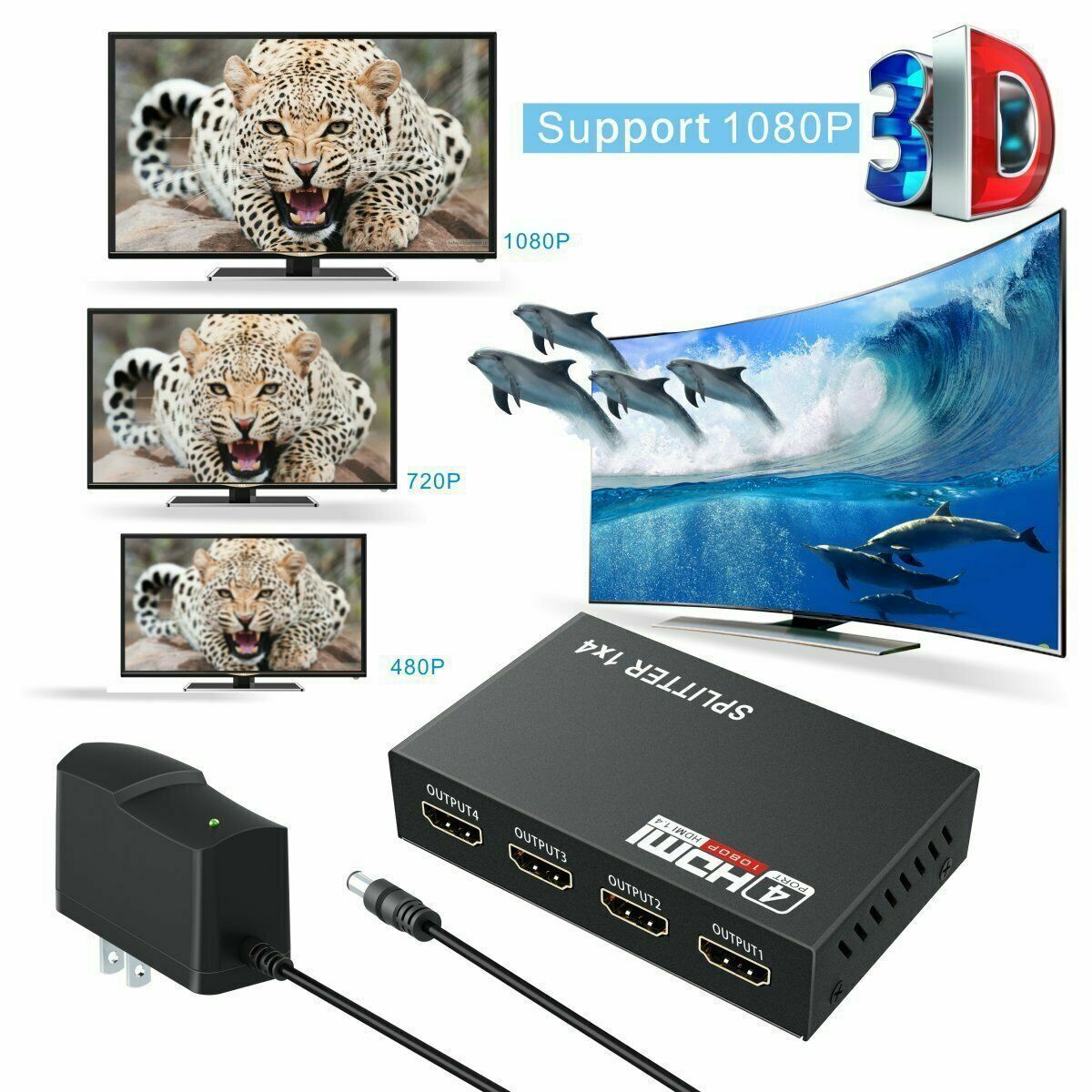 4K HDMI 4-Port Hub &amp; Amplifier - 1 In 4 Out