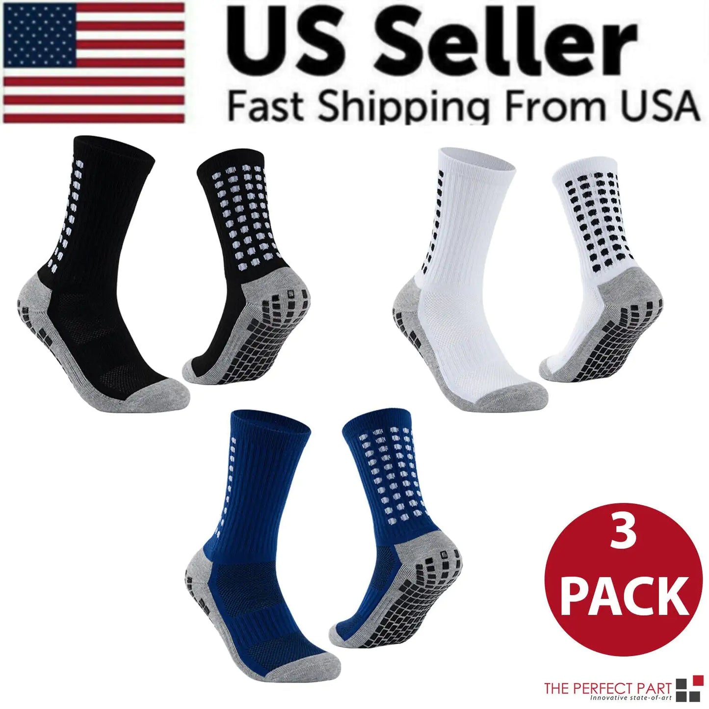 3-Pack Premium Sports Grip Socks for Soccer, Basketball & Football