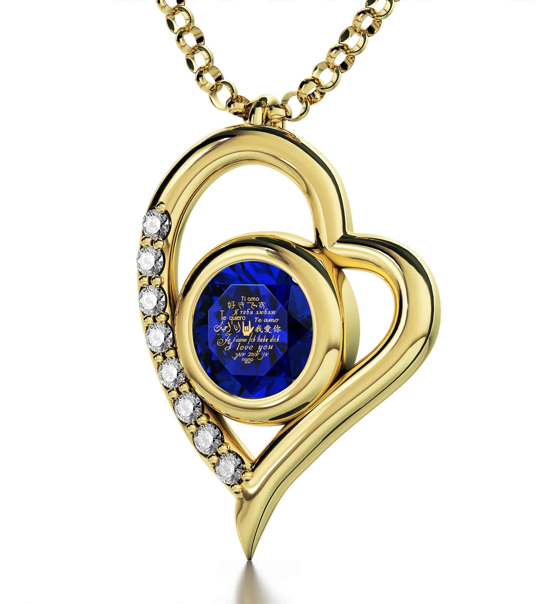 Multilingual Love Heart Pendant Necklace