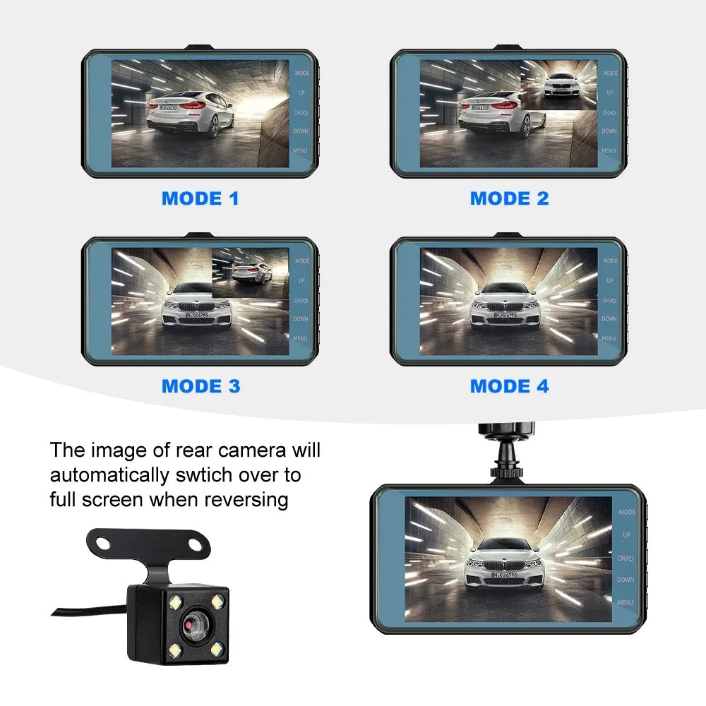 Full HD 1080P Dual Lens Car Dash Cam with 4" Screen and Night Vision