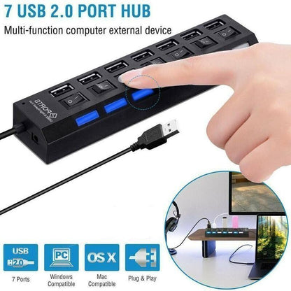 7-Port USB High-Speed Hub Adapter for PC/Mac