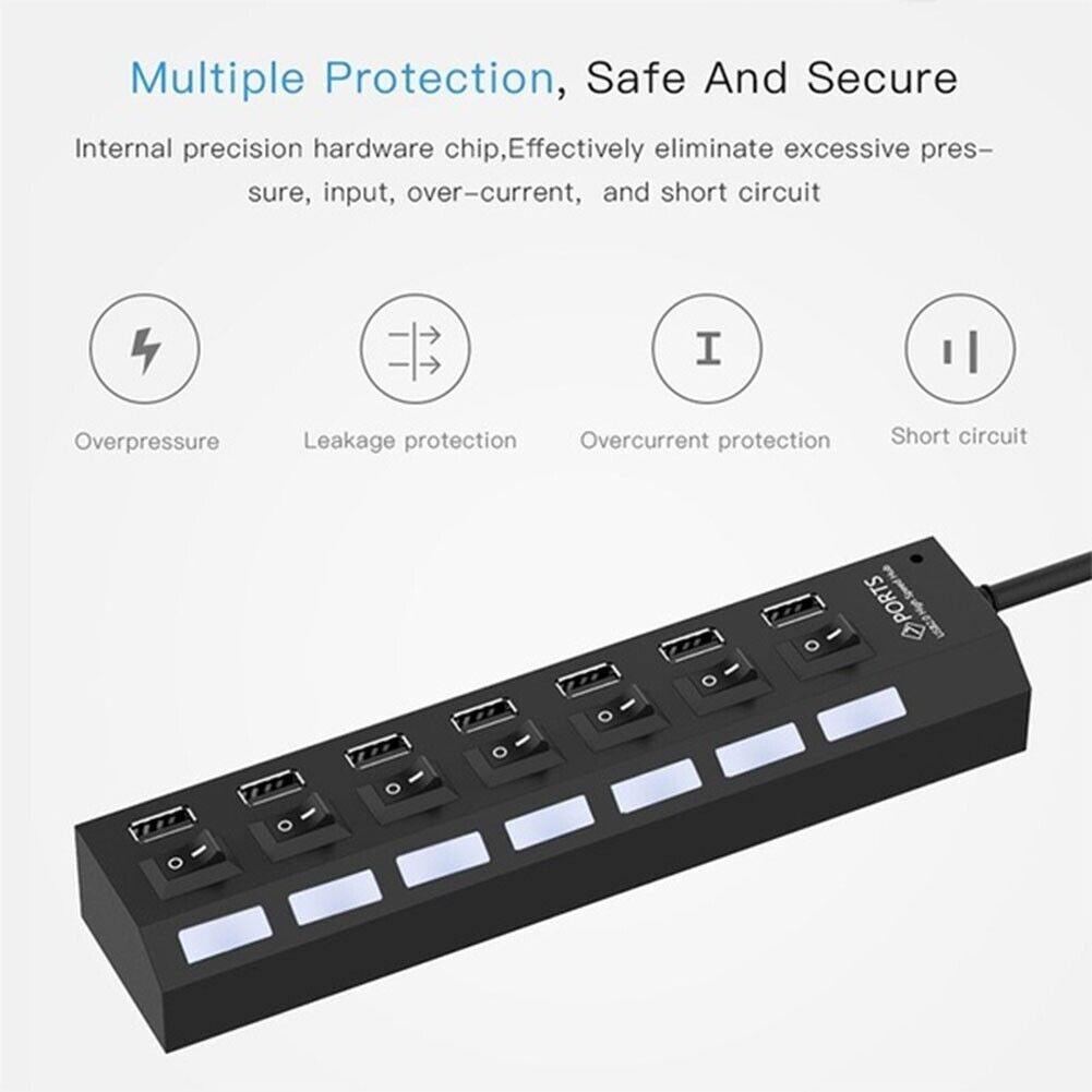 7-Port USB High-Speed Hub Adapter for PC/Mac