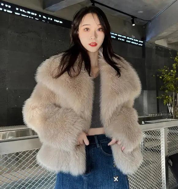 Chic Imitation Fur Lapel Coat