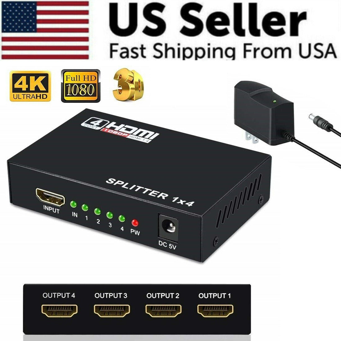 4K HDMI 4-Port Hub &amp; Amplifier - 1 In 4 Out