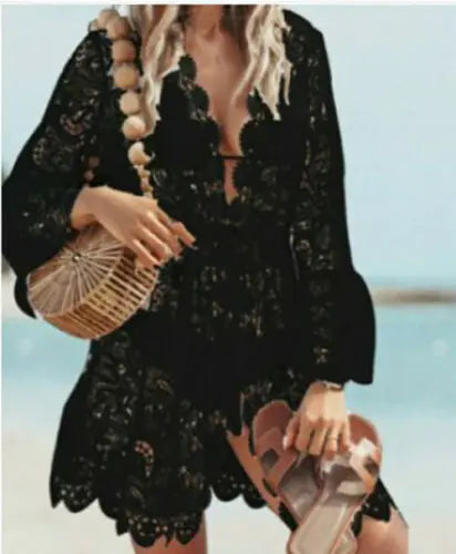Boho Lace Maxi Beach Dress Cover-Up for Women