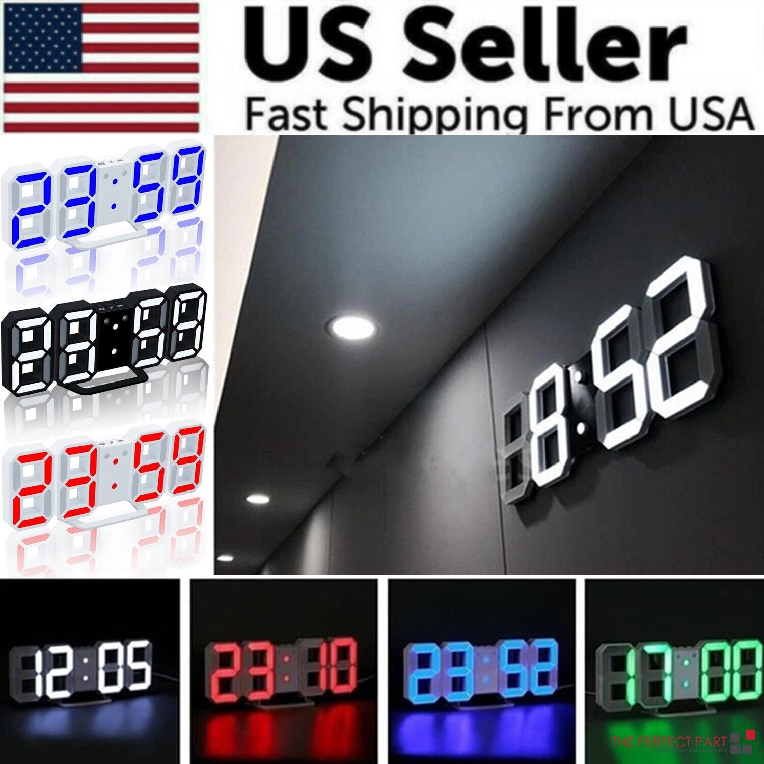 3D LED Digital Wall Clock with USB