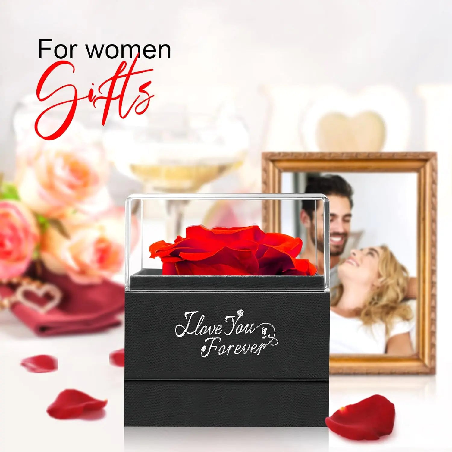 FOREVERLOVE Preserved Rose &amp; Heart Necklace