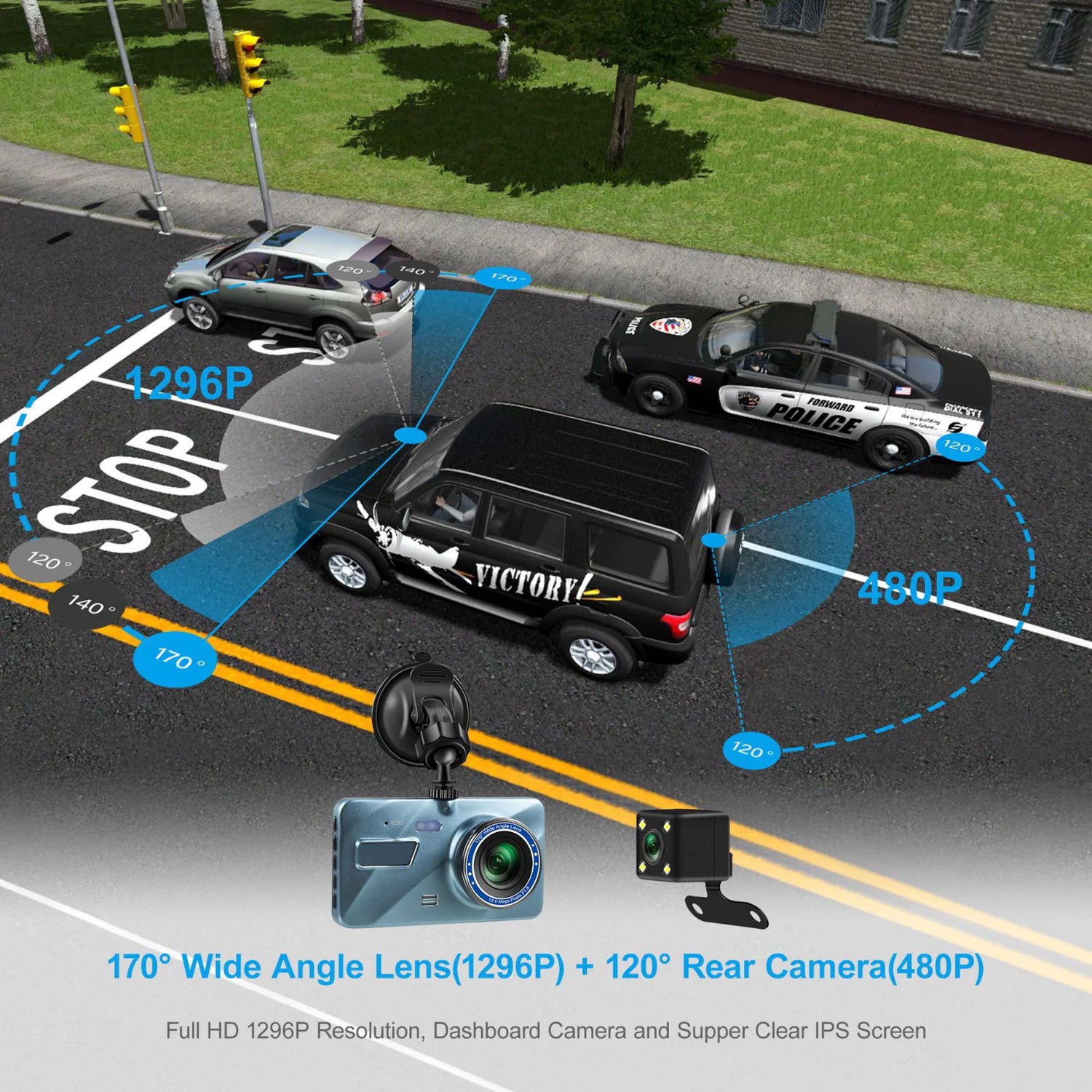 Full HD 1080P Dual Lens Car Dash Cam with 4" Screen and Night Vision