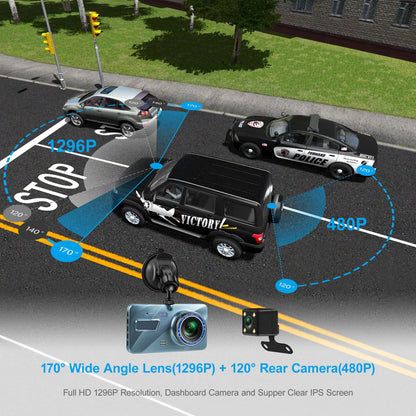 Full HD 1080P Dual Lens Car Dash Cam with 4" Screen and Night Vision