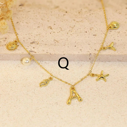Bamboo Letter Necklace with Starfish &amp; Shell