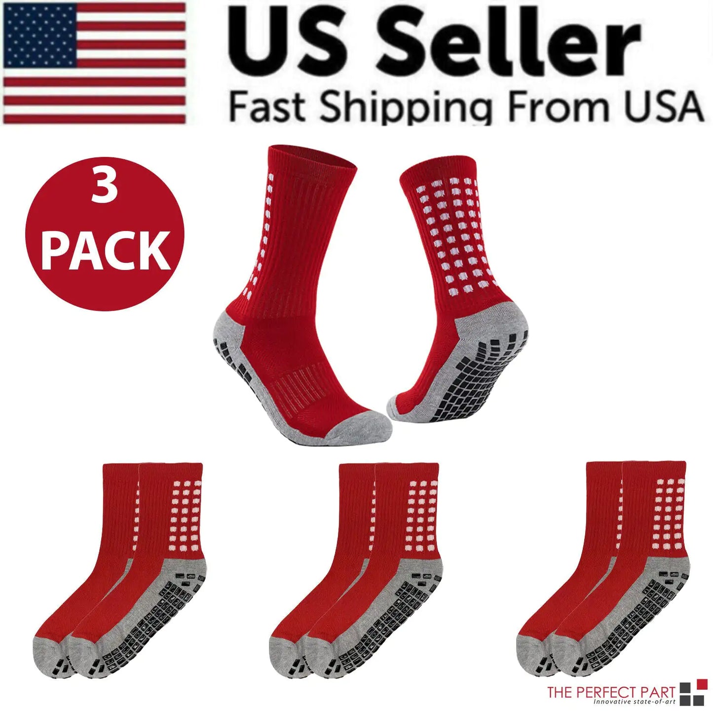 3-Pack Premium Sports Grip Socks for Soccer, Basketball & Football