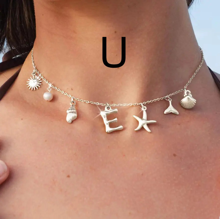 Bamboo Letter Necklace with Starfish &amp; Shell