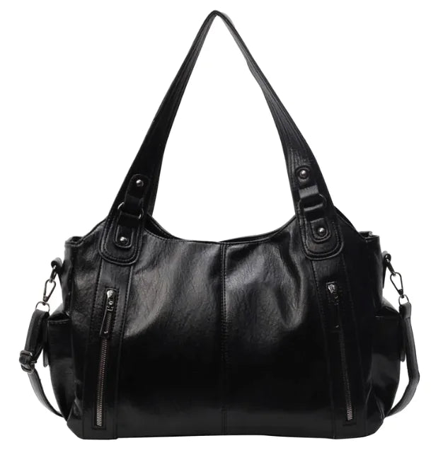 European &amp; American Retro Solid Color PU Leather Handbag - Classic Tote Bag