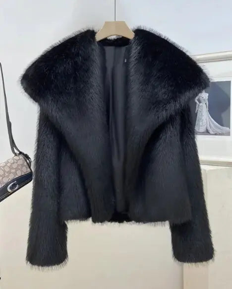 Chic Imitation Fur Lapel Coat