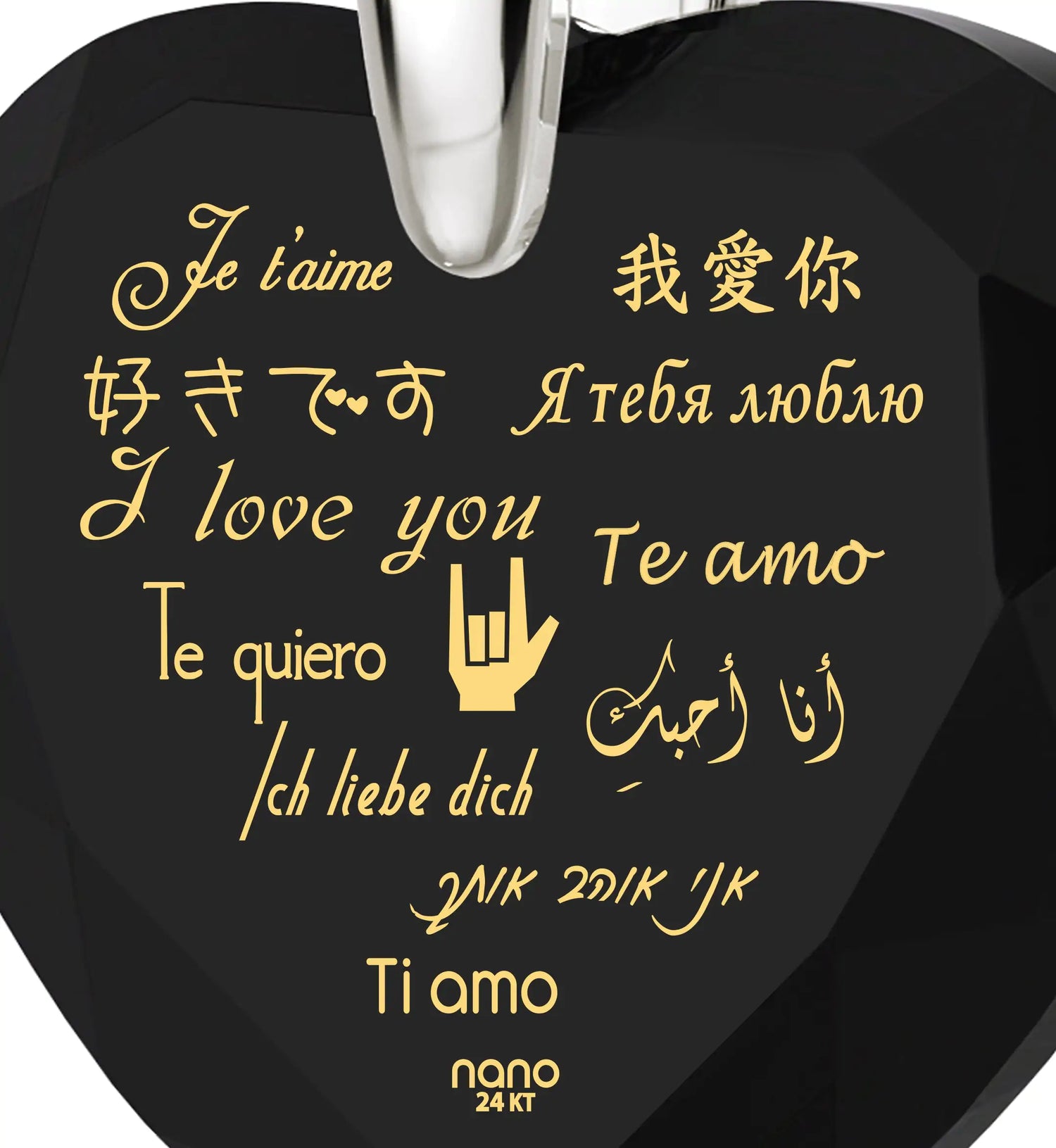 Multilingual Love Necklace and Crystal Heart Earrings Set