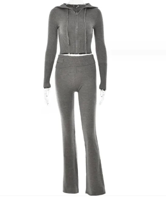 SleekEase Zip Hoodie &amp; High-Waist Pants Set