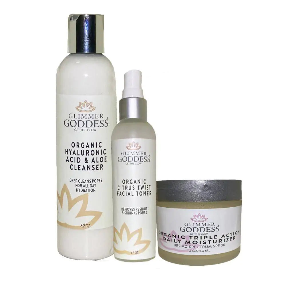Organic 3 Step Anti-Aging Starter Kit - Cleanse, Tone &amp; Moisturize