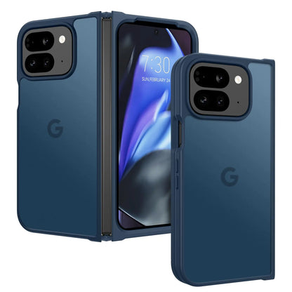 BENTOBEN for Google Pixel 9 Pro Fold Case, Translucent Matte Reveal Logo Slim Thin Shockproof Anti-Yellow Lightweight Women Men Boys Girls Protective Phone Cover Cases for Pixel 9 Pro Fold, Navy Blue