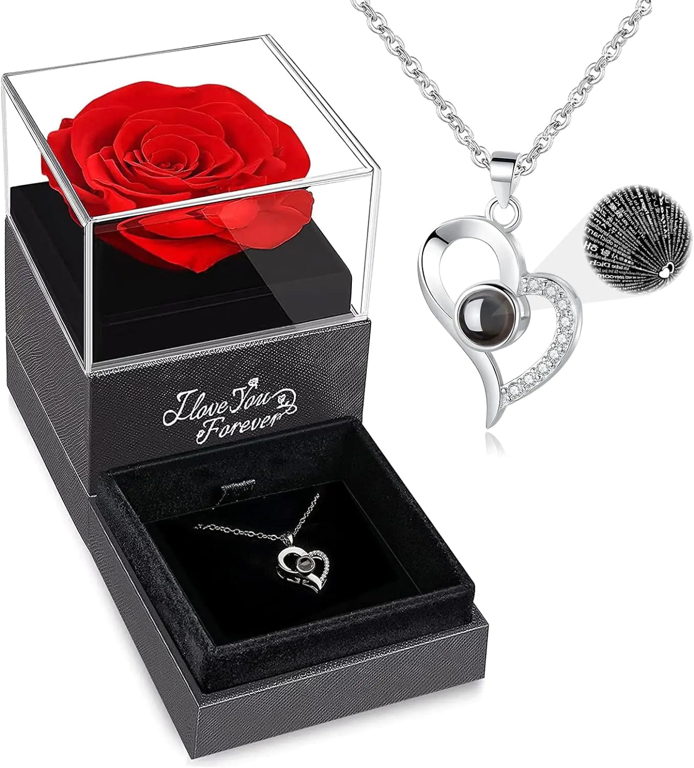 FOREVERLOVE Preserved Rose &amp; Heart Necklace