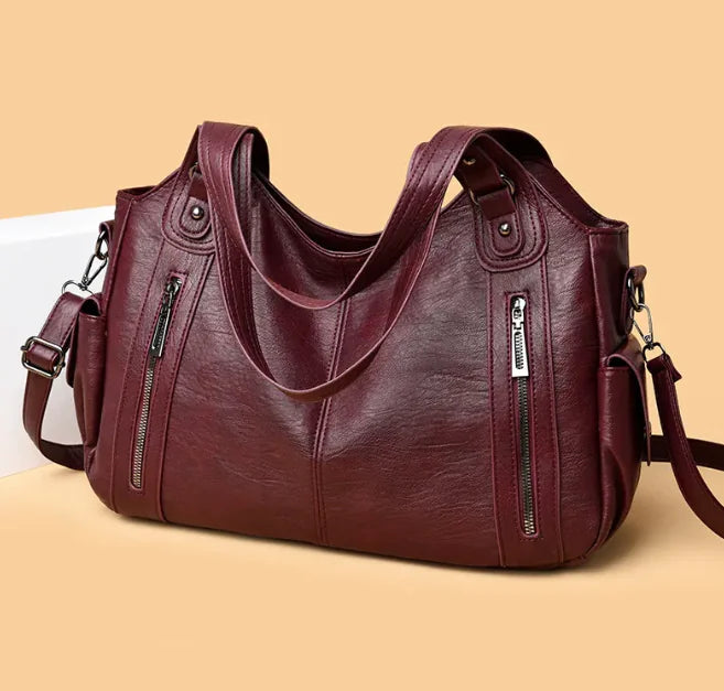 European &amp; American Retro Solid Color PU Leather Handbag - Classic Tote Bag