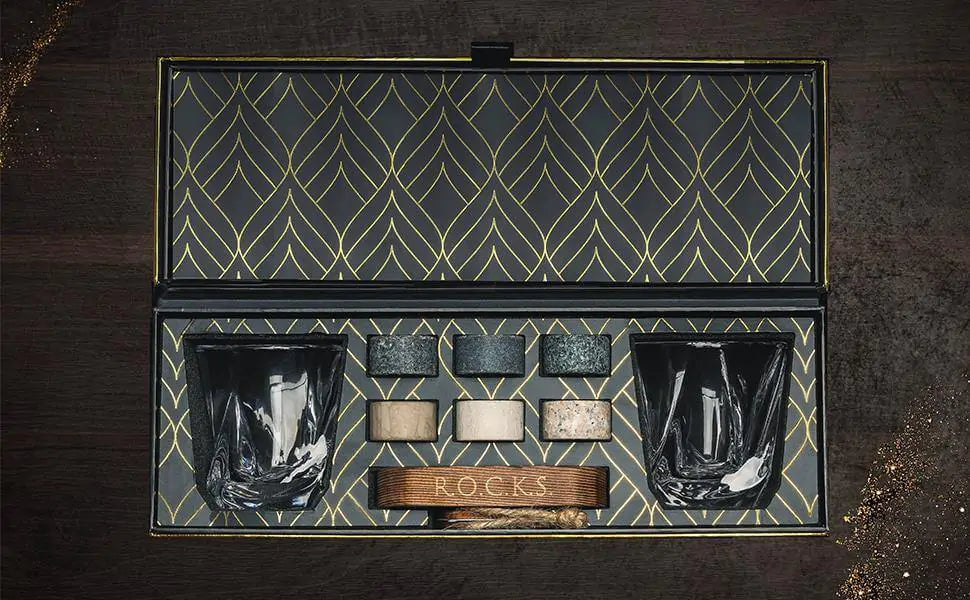 Elite Whiskey Stones &amp; Twist Glass Set