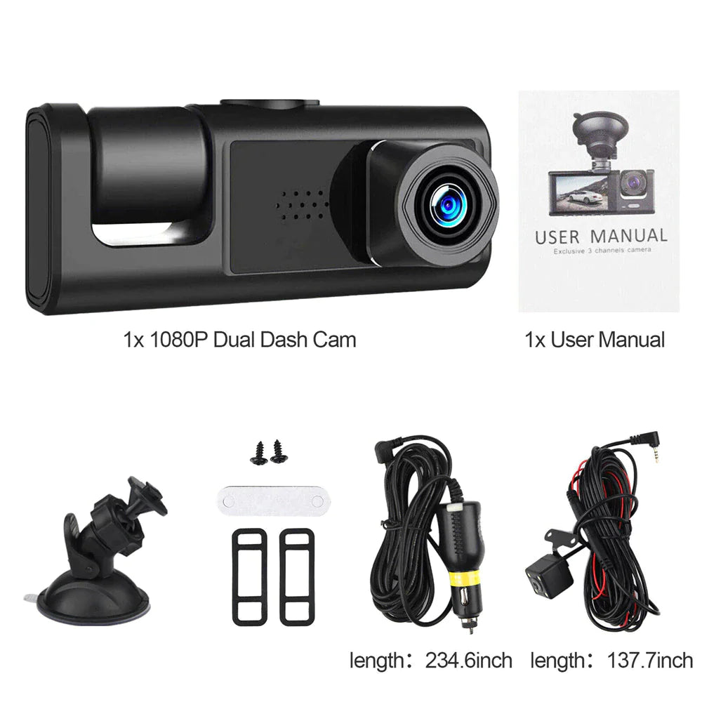 HD Triple View Dash Cam with G-Sensor