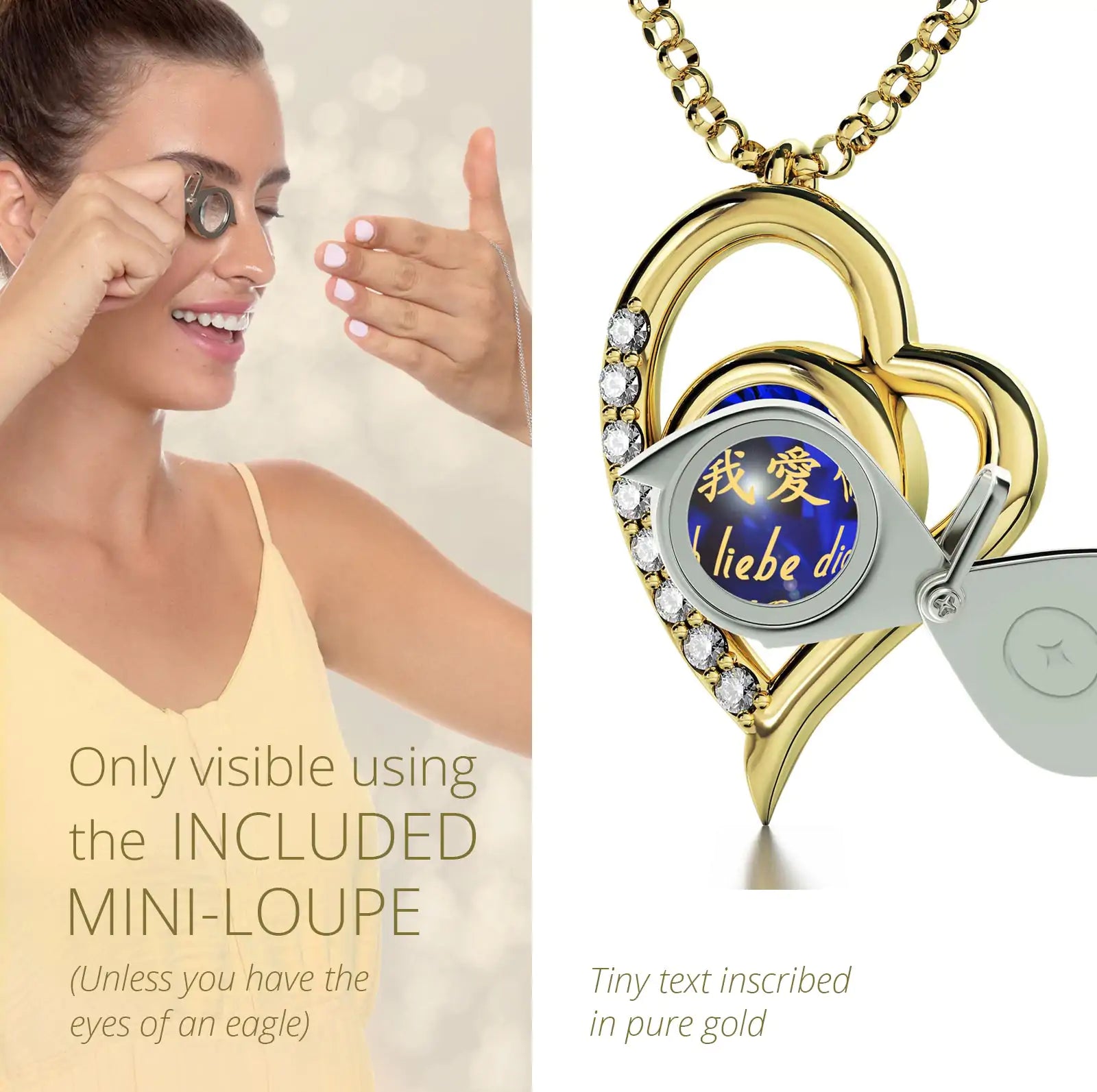 Multilingual Love Heart Pendant Necklace
