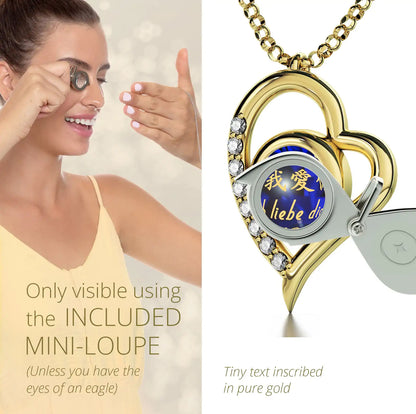 Multilingual Love Heart Pendant Necklace