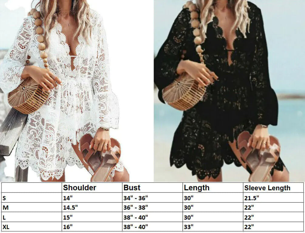 Boho Lace Maxi Beach Dress Cover-Up for Women