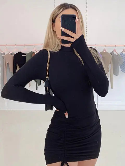 Chic Black Ruched Mini Dress for Women