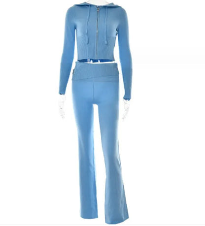 SleekEase Zip Hoodie &amp; High-Waist Pants Set