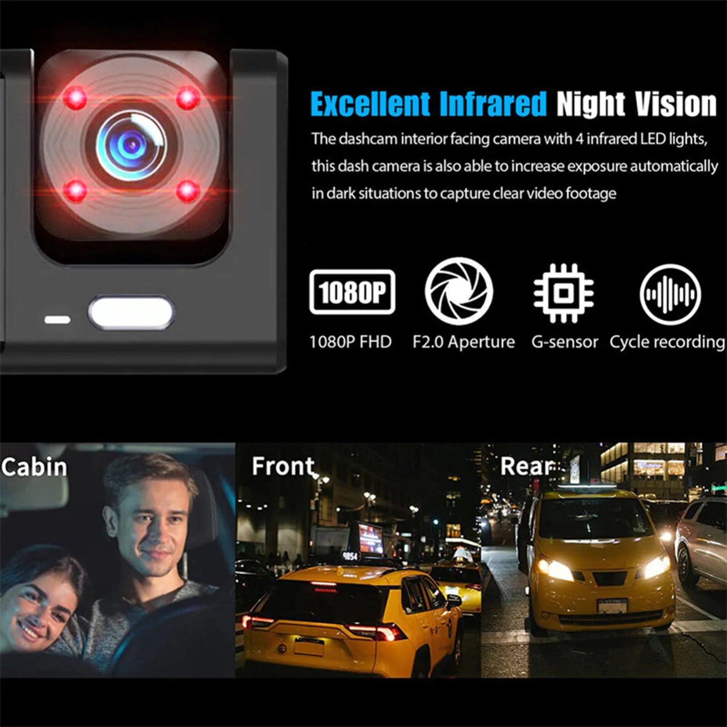 HD Triple View Dash Cam with G-Sensor