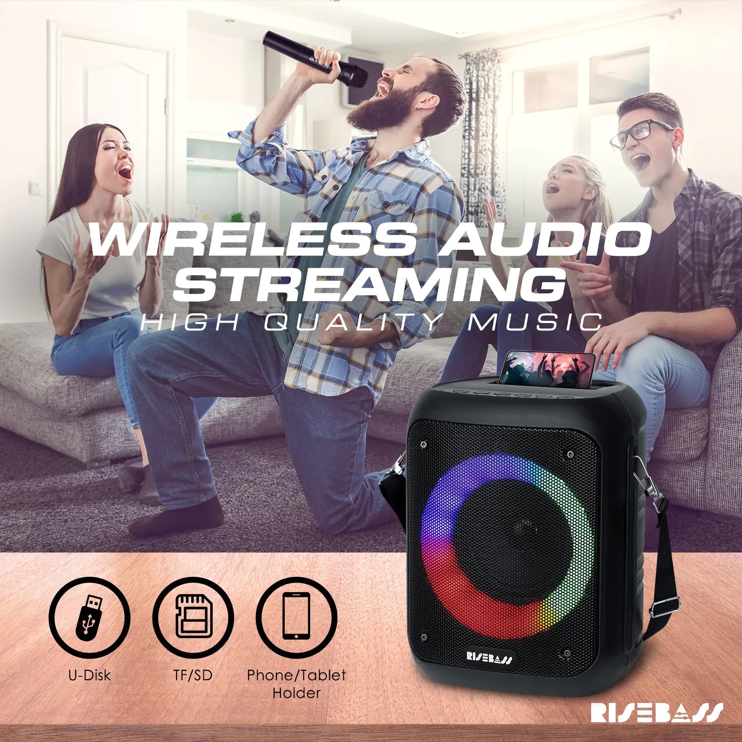 Risebass Mobile Karaoke Pro with Dual Mics &amp; Bluetooth