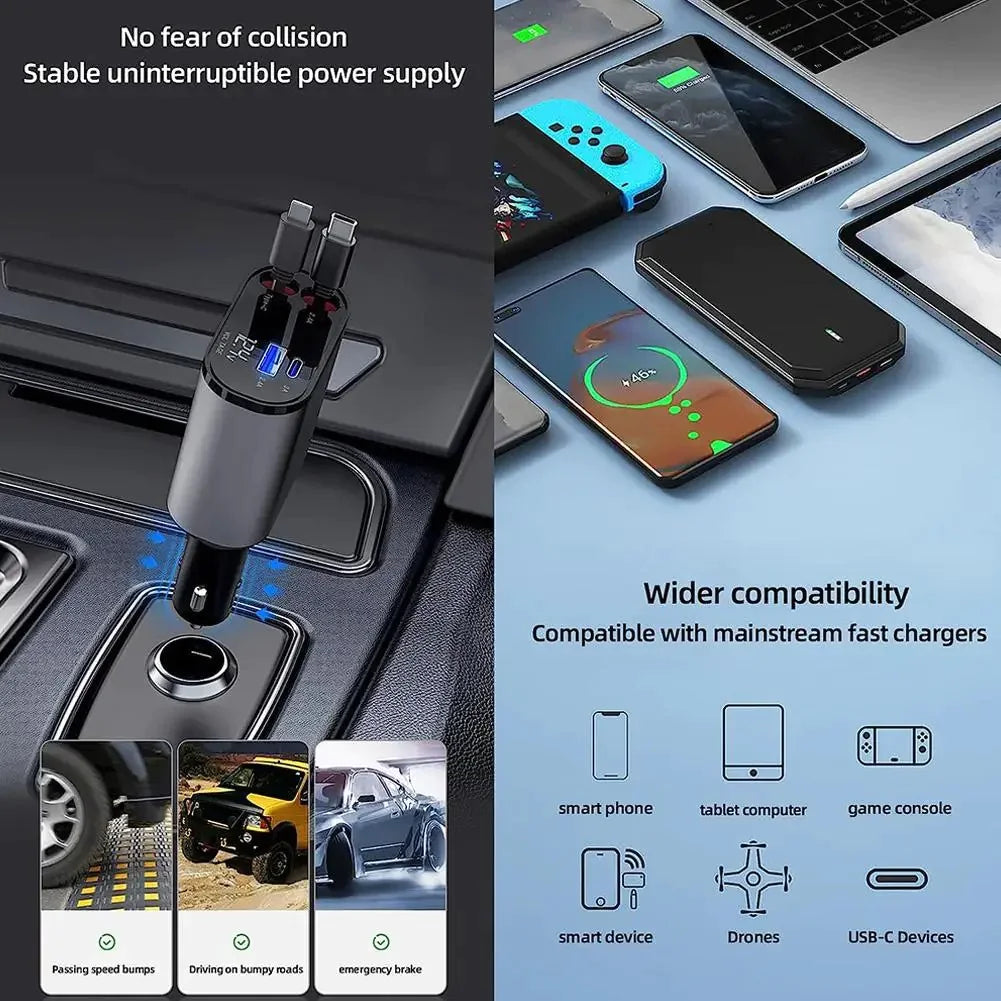 Retractable Multi-Port Car Charger