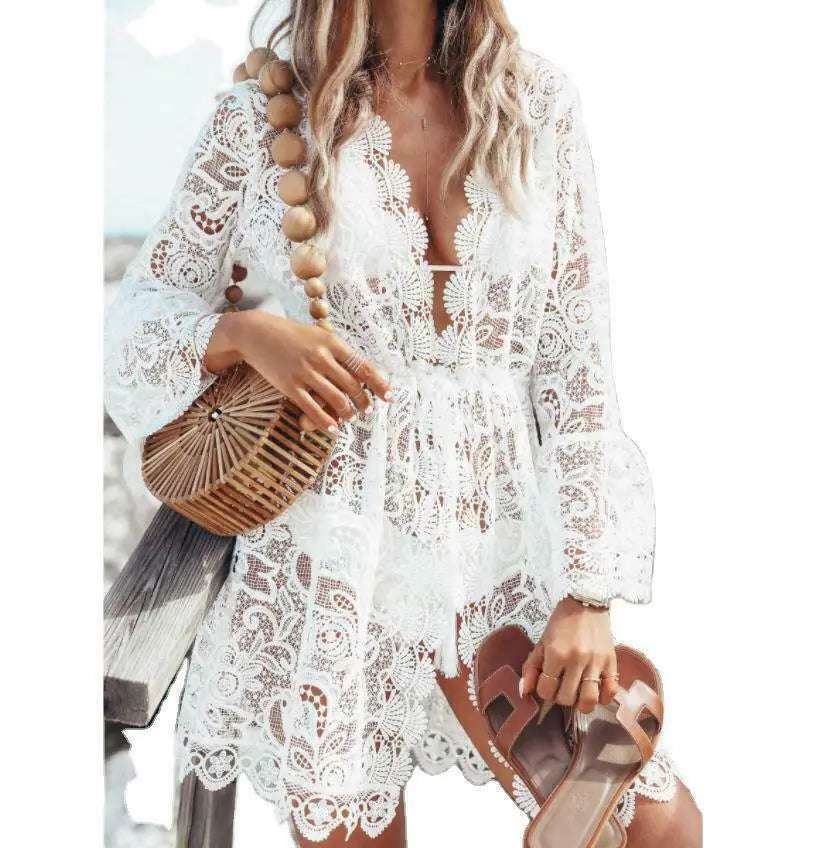 Boho Lace Maxi Beach Dress Cover-Up for Women