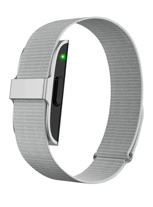 Smart Health Companion Bracelet in gray, showcasing its sleek design and heart rate monitoring feature.