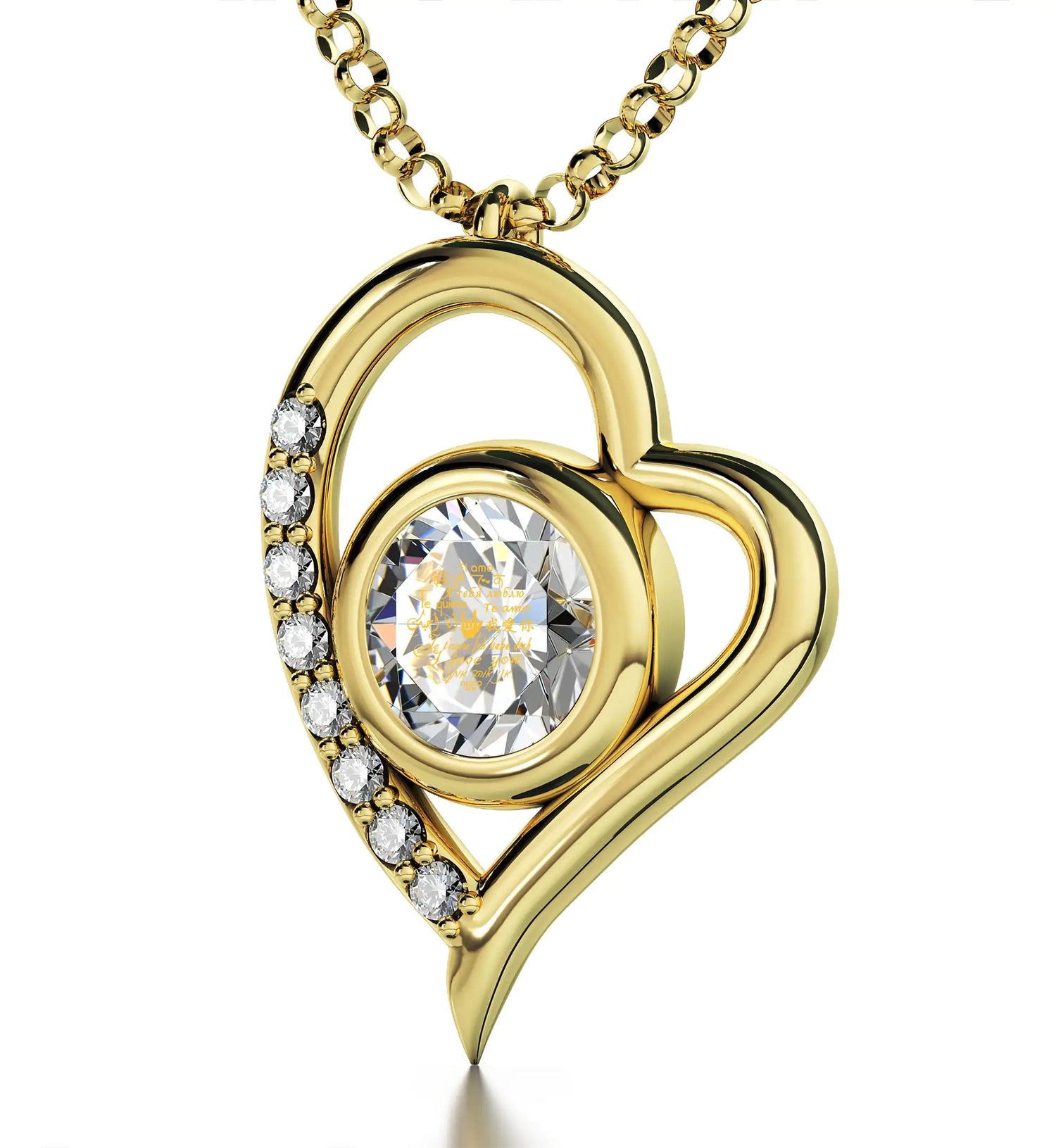 Multilingual Love Heart Pendant Necklace