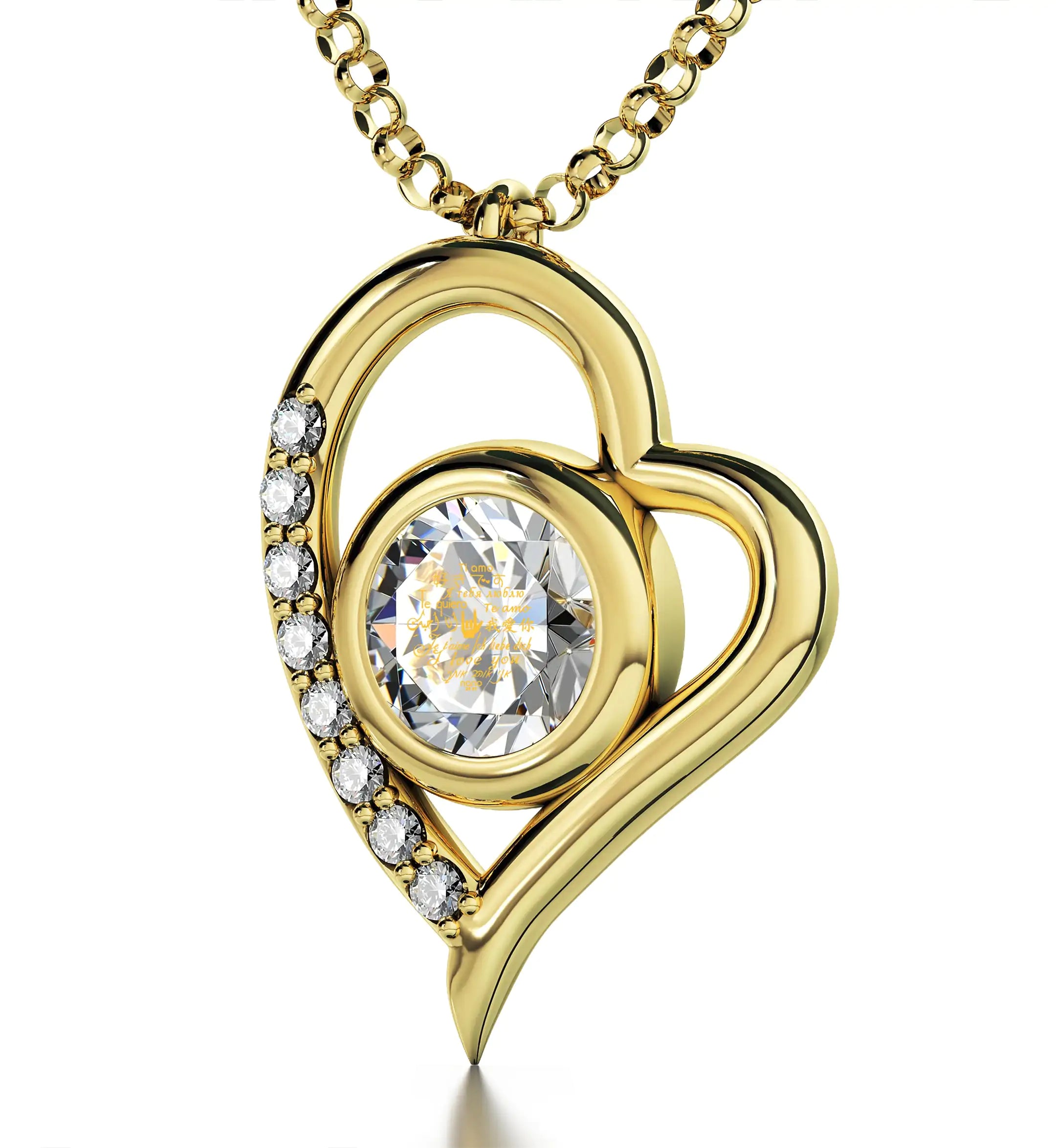 Multilingual Love Heart Pendant Necklace