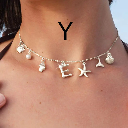 Bamboo Letter Necklace with Starfish & Shell