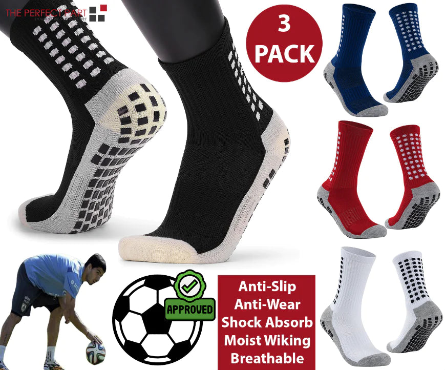 3-Pack Premium Sports Grip Socks for Soccer, Basketball & Football