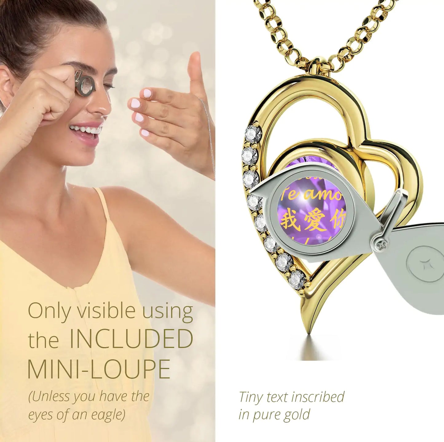 Multilingual Love Heart Pendant Necklace