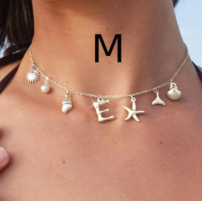 Bamboo Letter Necklace with Starfish &amp; Shell