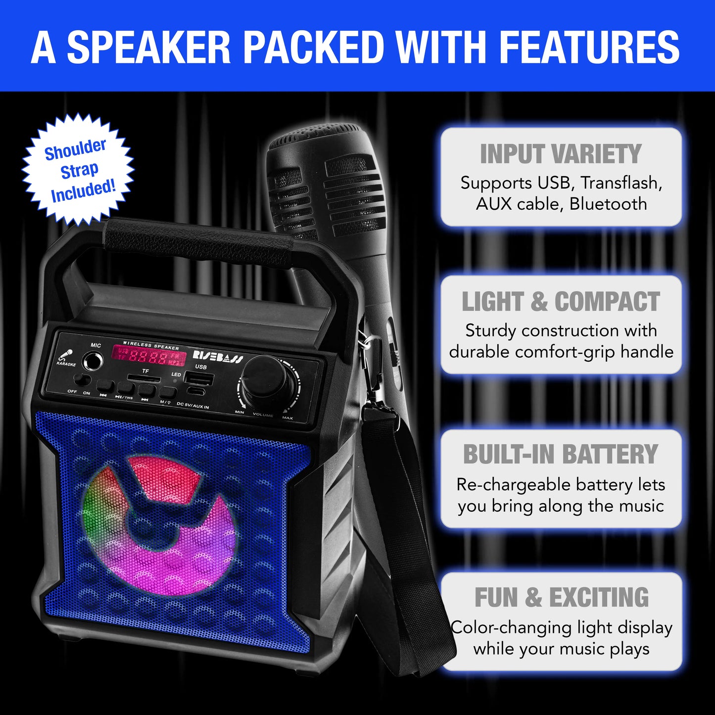 Risebass Mobile Karaoke System with Party Lights