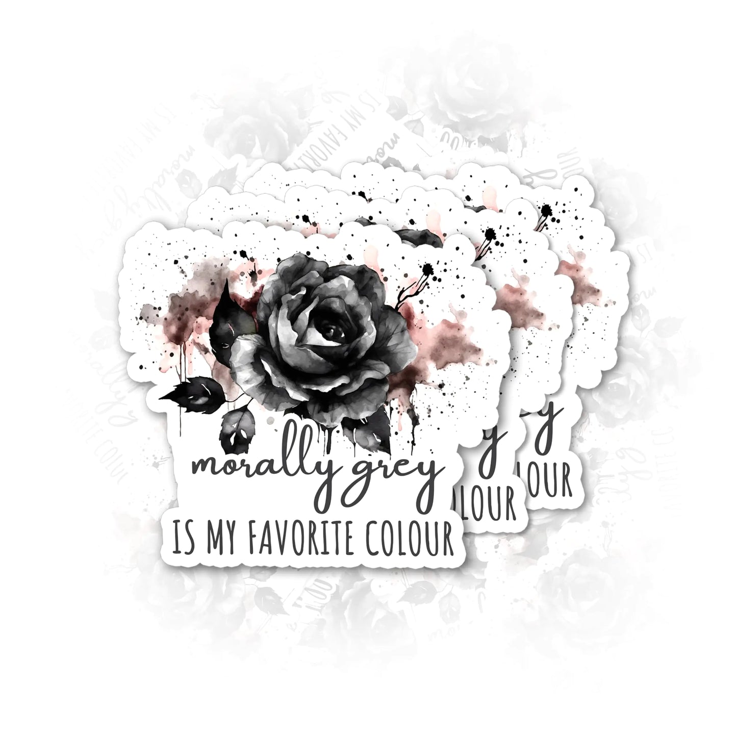 Set 3Pcs Morally Grey is My Favourite Color Sticker Rose Sticker Book Lover Sticker Bookish Sticker Booktok Sticker Water Assitant Die-Cut Vinyl Decals for Laptop Phone Water Bottles (2 Inches)