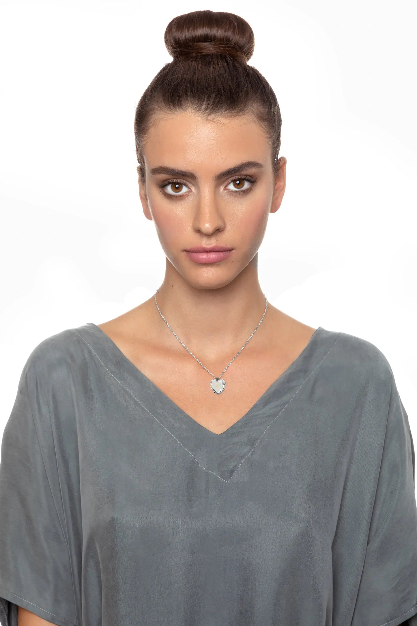 Multilingual Love Necklace and Crystal Heart Earrings Set